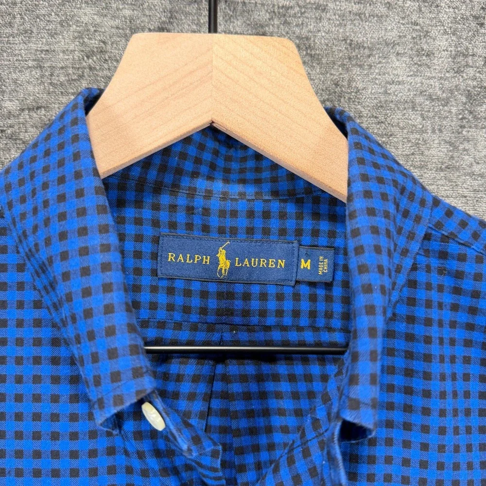 Ralph‎ Lauren Pony Mens Long Sleeve Button Down Shirt Gingham Check Blue Black M